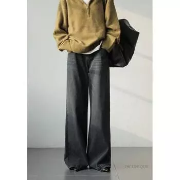 Ретро джинсы мужские осенние новые стильные взрывные уличные хулиганские красивые повседневные брюки для подростков свободные прямые широкие мужские брюки S чёрный