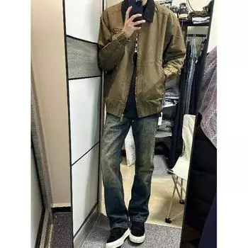 Ретро джинсы мужские осенние новые стильные взрывные уличные хулиганские красивые повседневные брюки для подростков свободные прямые широкие мужские брюки S синий