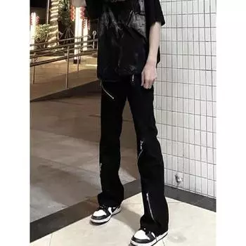 Ретро джинсы мужские осенние новые стильные взрывные уличные хулиганские красивые повседневные брюки для подростков свободные прямые широкие мужские брюки S