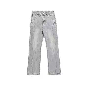 Ретро джинсы мужские осенние новые стильные взрывные уличные хулиганские красивые повседневные брюки для подростков свободные прямые широкие мужские брюки S светло-синий