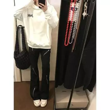 Ретро джинсы мужские осенние новые стильные взрывные уличные хулиганские красивые повседневные брюки для подростков свободные прямые широкие мужские брюки S