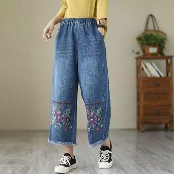 Ретро джинсы с высокой талией Heavy Industry вышитые женские весенне-осенние новые свободные широкие брюки XL