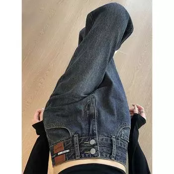 Ретро-джинсы с высокой талией, женские свободные прямые широкие брюки из бархата XS темно-синий