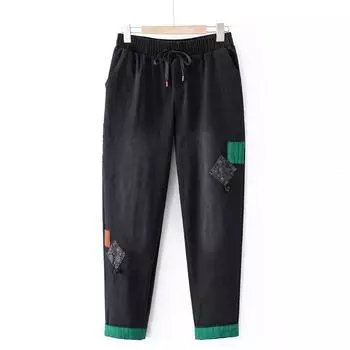 Ретро-джинсы среднего и пожилого возраста с эластичной резинкой для мам на весну и осень, новые эластичные талии для полных женщин, повседневные брюки для папы большого размера 2XL