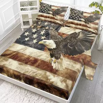 Retro Eagle 4-Piece Bed Sheet Set, Including 1 Flat Sheet, 1 Extra-Large Flat Sheet, 2 Pillowcases (Traditional Culture, Faith) 99cmx199cm