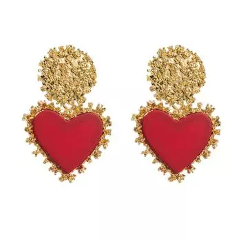 Retro Earrings Alloy Resin Heart Pendant Earrings Simple Elegant Fashionable And Party Earrings One Size
