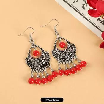 Retro earrings women s long red fringed bohemian earrings Yunnan vacation exotic wind ear jewelry