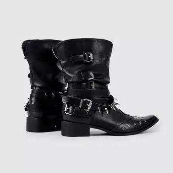 Retro embroidered pointed western cowboy boots women s spring and summer new thick heel versatile knight boots sleeve boots 35