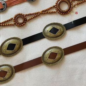 Retro Ethnic Style Belt PU Leather Western Denim Waist Belt Fashion Y2K Waistband Daily чёрный