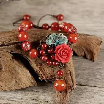 Retro ethnic style bracelet hand-woven agate glazed flower bracelet women s simple and versatile Chinese style jewelry
