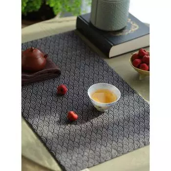 Retro Ethnic Style Japanese Style Classical Zen Tea Mat Tea Cloth Waterproof Tea Table Mat Table Runner Brocade Tablecloth Fabric Incense Mat Small ripple 30*50cm Absorbent