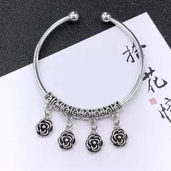 Retro ethnic style Tibetan silver bracelet women s versatile fashion bell flower pendant adjustable bracelet with accessories
