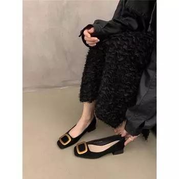 Retro evening shoes French small fragrant wind Mao Mao single shoes high heels spring and autumn one pedal women s shoes black shoes 35 чёрный
