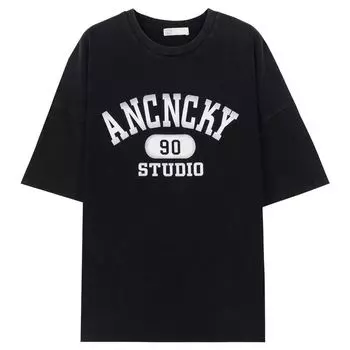 Ретро Европа и Америка Выстиранная Дымчато-серая Свободная Футболка с Коротким Рукавом Smoke Gray (In Stock) S