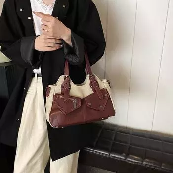 Ретро европейская и американская сумка большой вместимости 2024 новая портативная сумка-мессенджер сращиваемая женская сумка простая повседневная сумка подмышкой темно-зеленого