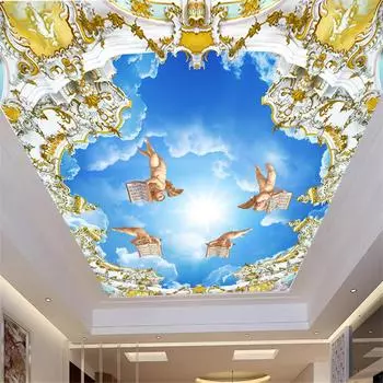 Ретро европейские 3d настенные фрески в архитектурном стиле обои с ангелом, подходящие для гостиной, спальни, потолочные обои 200 cm(W) x 140 cm(H)