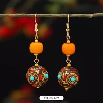 Retro Exotic Style Nepalese Earrings Tibetan Niche Design Personalized Long Earrings Simple Earrings Women
