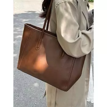 Retro Fall and Winter K-style Fashion All-Match Work Tote Bag Brown Curry