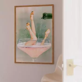 Ретро фанки женский шампанское настенное искусство холст картина скандинавский постер и принты девчачий коктейль настенная картина для декора гостиной 21x30cm No Framed