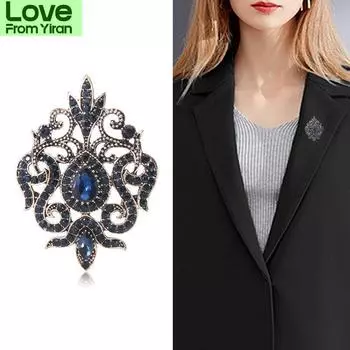 Ретро мода сплав полые барокко геометрические стеклянные стразы брошь изысканный темперамент ювелирные изделия воротник булавка