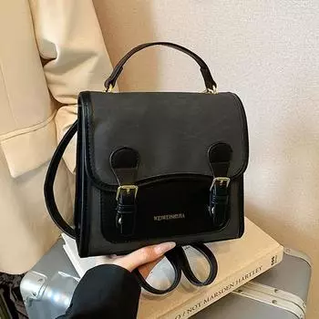 Retro fashion backpack women s autumn new student commuter small backpack premium sense oblique span women s bag чёрный