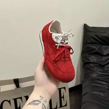 Retro fashion casual contrasting casual shoes women s thin mesh breathable lace-up single shoes 35