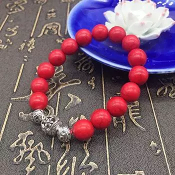 Retro fashion couple ethnic style bracelet handmade red turquoise turquoise bracelet, Tibetan silver hollow transfer bead accessories