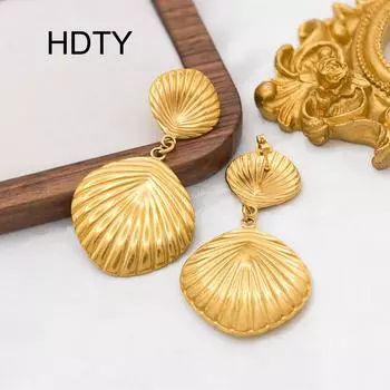 Retro fashion court temperament elegant earrings titanium steel plated 18k gold leaf shape light luxury earrings золотой