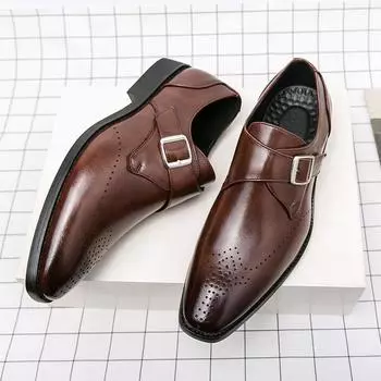 Retro fashion low-top square head leather shoes, four-season large-size Brock men s shoes, one pedal, lazy shoes 38