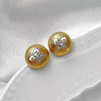 Retro Fashion Lucky Zircon Clover Geometric Hollow Out Studs Earrings For Women золотой