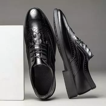 Retro Fashion Men s Leather Shoes Lace-Up Youth Brock Leather Shoes Business Wedding Leather Shoes Low Top Breathable Casual Shoes 39