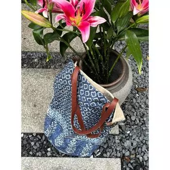 Retro Fashion Personality Handbags Women Niche Idle Style Ethnic Canvas Bag Commuter All-Match Shoulder Messenger Bag Blue