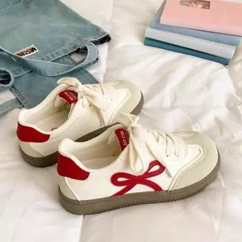 Retro fashion women s new round head flat baseplate shoes college style casual lace-up little white shoes 35