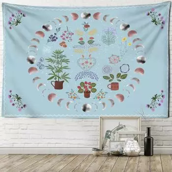 Ретро Фаза Луны Звездное Небо Гобелен Настенный Загадочный Небесный Цветок Колдовство Хиппи Тапиз Общежитие Домашний Декор 95x70cm