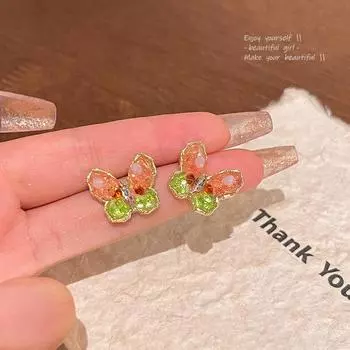 Ретро Фея Универсальный Темперамент Цветные Кристаллы Бабочка Серьги Для Женщин 1 pair