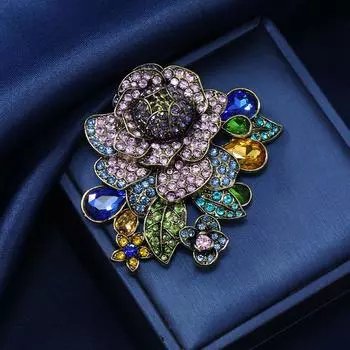 Ретро Фиолетовый Полный Алмазный Цветок Брошь Средневековая Пряжка Стразы Пальто Куртка Аксессуары Корсаж
