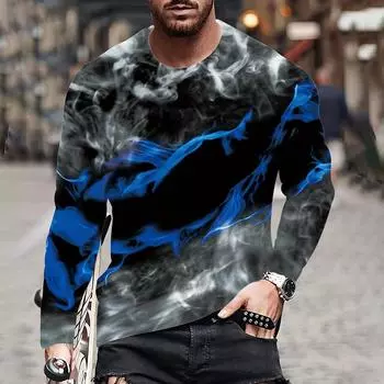 Ретро Пламя Серия 3D Печатный Летний Мужской O Neck Повседневный Длинный Рукав Футболка Оверсайз Пуловер Модная Трендовая Мужская Одежда S