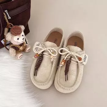 Retro flat bottom inner height increase single shoes women s summer and autumn new suede lace-up one pedal tide 36