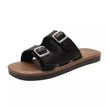 Retro flat bottom round head beach shoes women s new double buckle belt women s cool slippers 35