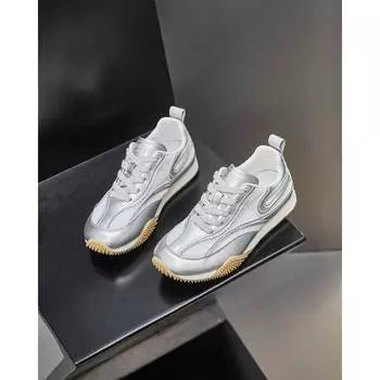 Retro flat bottom women s new trendy spring and autumn breathable niche yellow casual versatile sports shoes 35 серебряный
