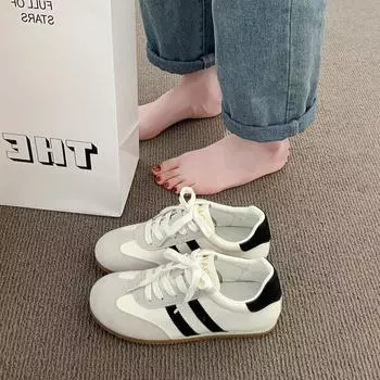 Retro flat-bottomed German training shoes women s 2024 autumn new versatile non-slip soft-soled lightweight sports and leisure leather board shoes 35 розовый