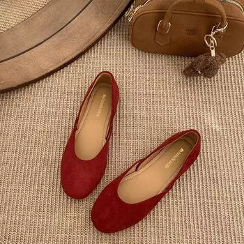 Retro flat-soled suede single shoes women s spring new one-pedal commuter shoes soft-soled temperament women s shoes 35