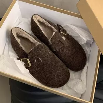 Ретро флисовые женские туфли Birkenstocks 2024 новые осенне-зимние шапки-туфли из флиса и термобелья из хлопка 35