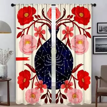 Retro Flower Curtains for Living Room Curtain for Room 2 Panel Shades Halloween Decoration Home Interior Curtains Partition W50xH70cmx2pcs-CL