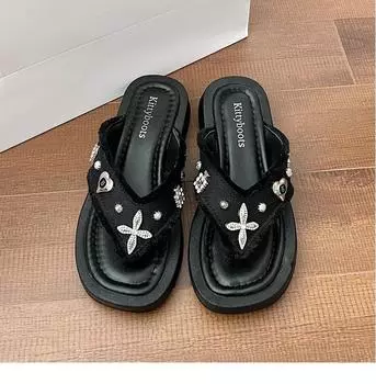 Retro flower platform slippers women s summer new fashion breathable girls flip-flops versatile casual sandals 35