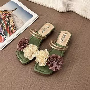 Retro flower with skirt women s outer wear summer new casual and comfortable one-word holiday slippers 35
