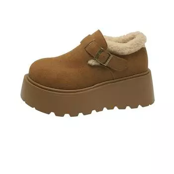 Retro fluffy women s winter new lazy one-pedal warm thick-soled velvet cotton shoes 35