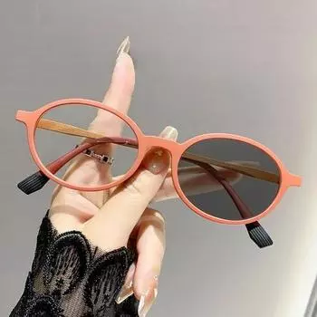 Ретро Фотохромные Очки для Близорукости со Сверхлегкой Нейтральной Овальной Маленькой Оправой и Меняющие Цвет Очки для Близорукости с Защитой от Синего Света 0