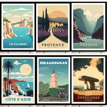 Ретро Франция Путешествия Марсель Петанк Вердон Плакаты и принты Холст Картина Настенные картины для комнаты Домашний Декор отеля 21cm30cm NoFrame