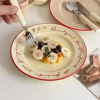 Ретро французская буква плоская тарелка кафе коммерческая тарелка керамическая посуда стейк инвентарь сердце тарелка красивые украшения блюдо